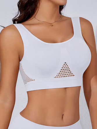 sports bra openwork mesh breathable holes no underwire.