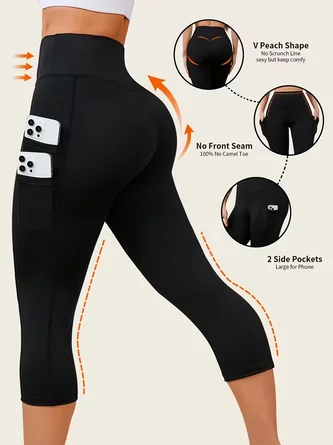 hip lifting waist slimming yoga double pocket running cycling outdoor sports shorts stretch capri pants