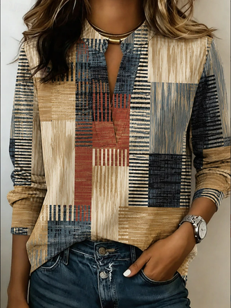 Printing Abstract Graphic V Neck Elegant Blouse