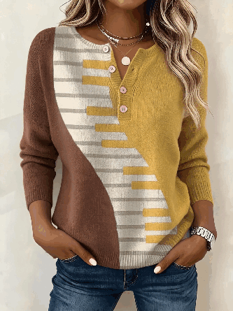 Regular Fit Vintage Block Henley Collar T Shirt