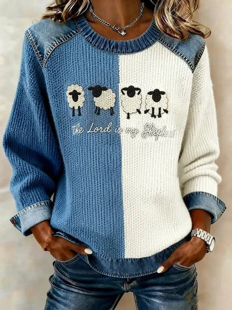 Contrast Stitching Crew Neck Casual Regular Fit Sweatshirt
