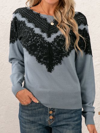 Elegant Mid-weight Micro-Elasticity Party Fit Crew Neck Regular Sweater for Women