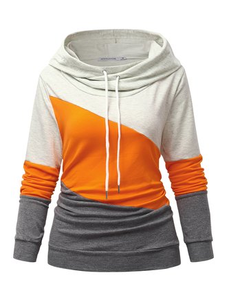 Orange Long Sleeve Patchwork Casual Hoodie Sweatshirts