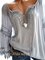 V Neck Casual Long Sleeve Cutout Paneled Lace Blouses