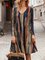 Red Vintage V Neck Geometric Long Sleeve Casual Dresses