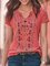 Women Vintage Boho Plain Crew Neck T-shirt
