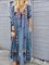 Blue Casual Patchwork Cotton-Blend V Neck Dresses-Zolucky