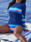 Split surfing suit women's quick-drying sunscreen long-sleeved striped swimsuit wetsuit suit