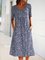 Women Short Sleeve Round Neck Floral-Print Causal Midi Dresses