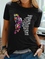 Women Crew Neck Casual Butterfly Letter Print T-Shirt
