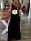 Black Printed Sleeveless Patchwork V Neck Knitting Dress
