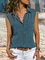 Women Casual Plain Turn-down Collar Buttoned Sleeveless Vest