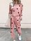 Vintage Geometric Statement Printed Plus Size Long Sleeve Crew Neck Casual Two Piece Sets
