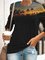 Black Crew Neck Abstract Cotton-Blend Vintage Tops