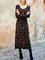 Floral Long Sleeve A-line Printed Cotton-blend Crew Neck Vintage Black Dress
