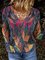 Women Casual Leaves-Print V Neck Shirts
