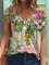 Women's Summer Casual Shift Floral Printed V Neck Short Sleeve T-Shirts