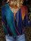 Women Vintage Geometric Color Block V neck Shift Long Sleeve Shirts