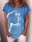 Women Casual Cotton-blend Crew Neck Cat Print Tee