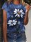 Women's Casual Crew Neck Short Sleeve Floral-Print Blue Shirts & Tops