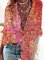 Women Vintage Floral Print Shirt Collar Long Sleeve Shirts