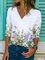 Women's Casual Floral-Print Long Sleeve V Neck Shirts
