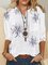 Floral-Print Cotton-Blend V Neck Casual Shirts & Tops