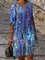 Women Vintage Floral Printed Half Sleeve V Neck Casual Summer Dresses