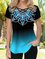 Vintage Geometric Floral Printed Plus Size Short Sleeves Crew Neck Casual Tops