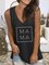Letter Sleeveless V Neck Casual Shirts & Tops