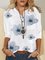 Women's Summer Floral Linen Half Sleeve V Neck Blouses & Shirts