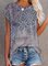 Paisley Short Sleeve Printed Cotton-blend Crew Neck Vintage Summer Gray Top