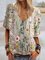 Cotton-Blend Floral V Neck Short Sleeve Shirts & Tops