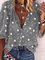 Gray Star&Moon Printed Stand Collar Half Sleeve Casual Shift Shirts & Tops