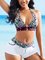 Sexy Split Swimsuit Women Split Halter Neck High Waist Boxer Pants With Pocket Printed Bikini