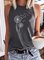 Plants Sleeveless Lightweight Cotton-blend Crew Neck Daily Printed Casual Summer Black Top