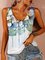 Floral Sleeveless Printed Cotton-blend V neck Holiday White Top
