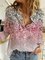 Printed Shirt Collar Holiday Long Sleeve Shirts & Tops
