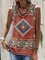 Vintage Sleeveless Geometric Printed Crew Neck Plus Size Casual Vest Tops