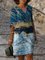 Statement V Neck Geometric Colorblock Printed Half Sleeve Plus Size Dresses