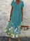 Women Vintage Floral-print V Neck Short Sleeve Maxi Dresses