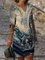 Vintage Half Sleeve Geometric Abstract Printed V Neck Plus Size Casual Dresses