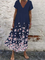 Short Sleeve Holiday Printed V Neck Dresses