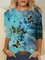 Long Sleeve Round Neck Plus Size Printed Tops T-Shirts