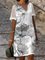 Vintage Floral Printed Lace Short Sleeve V Neck Plus Size Casual Dresses