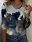 3/4 Sleeve Casual Printed V Neck Shirts & Tops