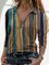 Vintage Multicolor Striped Printed Lapel Long Sleeve Casual Tops