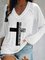 Casual Long Sleeve V Neck Plus Size Printed Tops T-shirts
