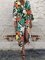 Black Green Red Romantic Cotton Blends Plants Weaving Dress