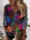 Leaves Printed Casual V Neck Shirts & Tops